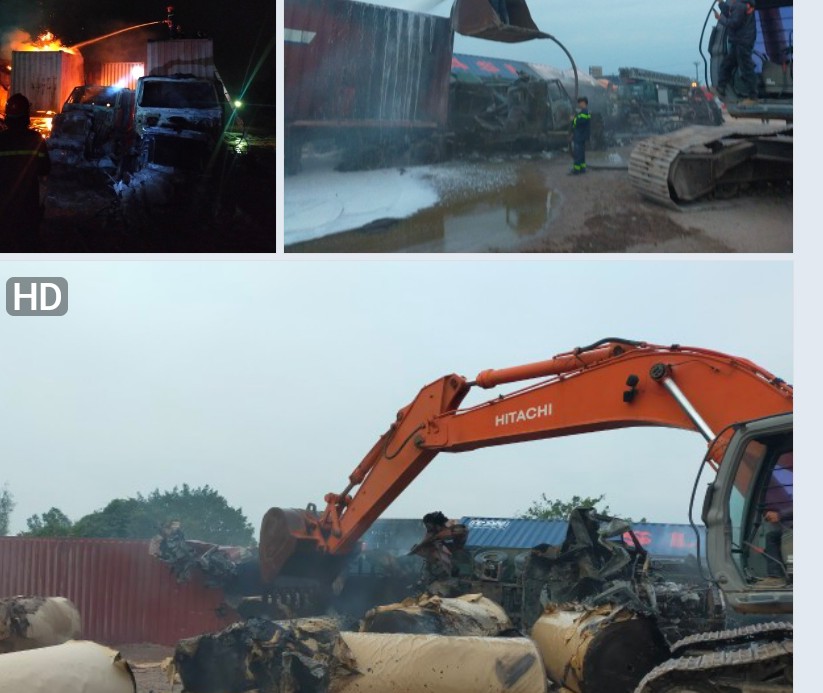 Thông tin về vụ cháy 04 xe container ở thu phí cầu Tiên Cựu (Tiên Lãng)